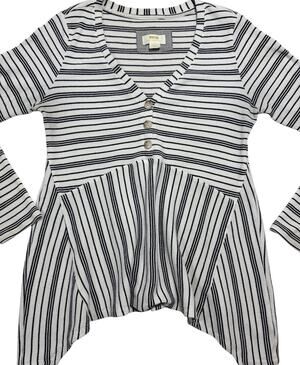 Maeve Anthropologie Striped Henley Waffle Knit Peplum Top Size Medium Grey